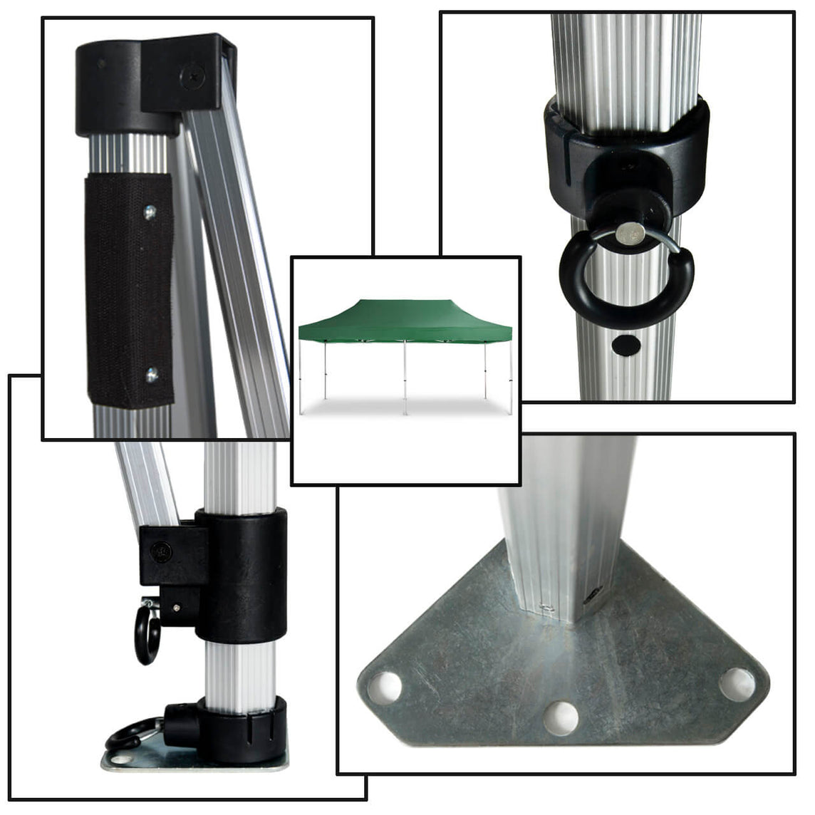 Faltpavillon 3x6 m - STORM Faltzelt – 45 mm Sechskant-Aluminium STORM45 Serie / 230g/m²-Teilbedruckung Oxford-Polyester / Grün