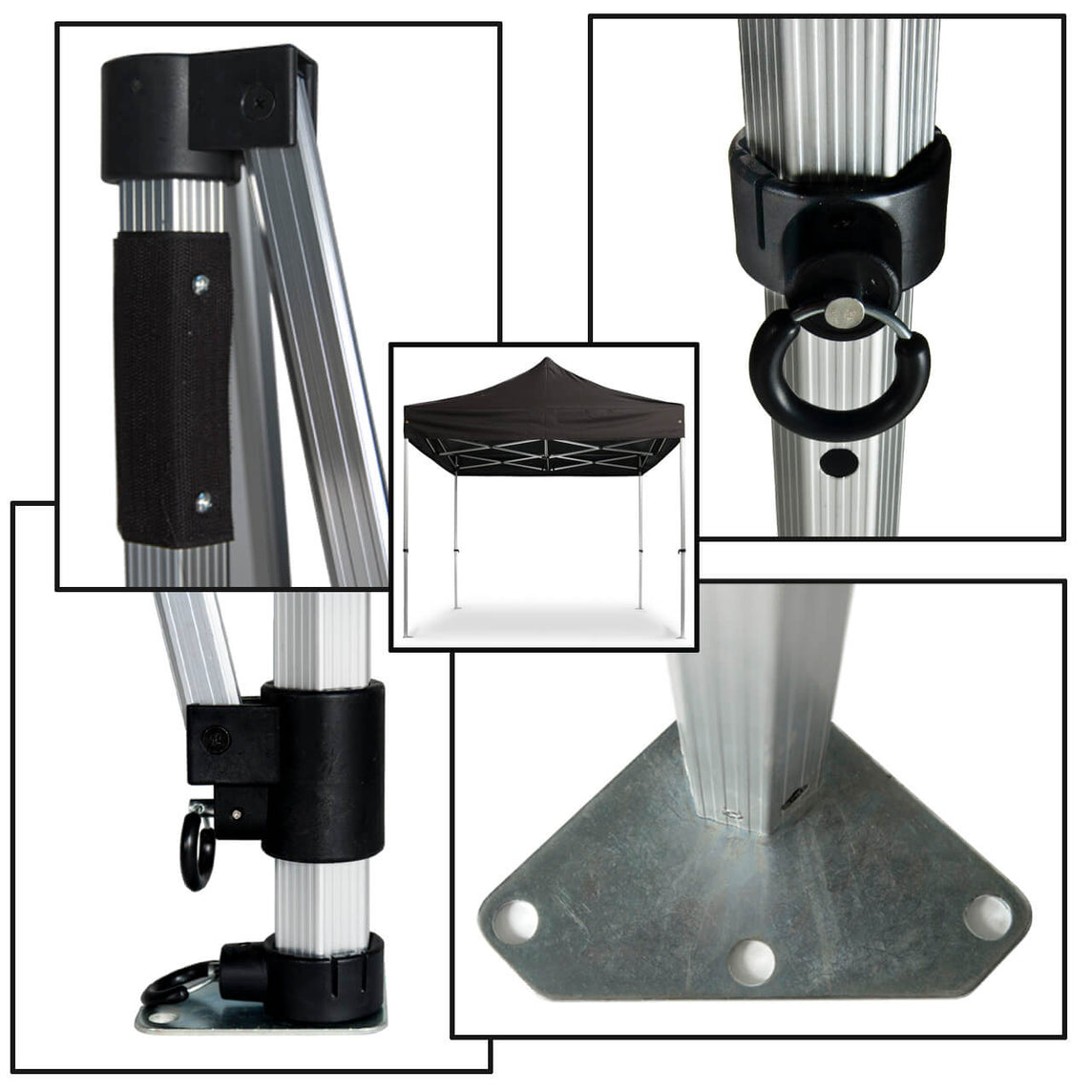 Faltpavillon 2x2 m – STORM Faltzelt – 45 mm Sechskant-Aluminium STORM45 Serie / 320g/m² Oxford-Polyester / Schwarz