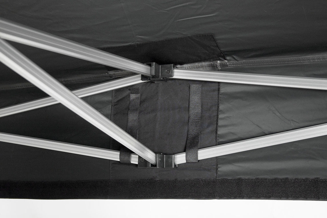Faltpavillon 2x2 m – STORM Faltzelt – 45 mm Sechskant-Aluminium STORM45 Serie / 320g/m² Oxford-Polyester / Schwarz