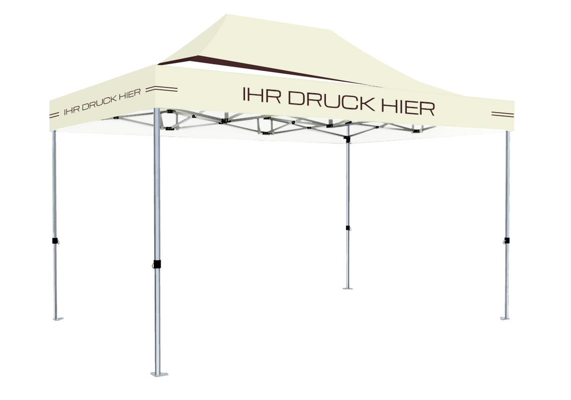 Faltpavillon 2x3 m – STORM Faltzelt – 45 mm Sechskant-Aluminium STORM45 Serie / 230g/m²-Vollbedruckung Oxford-Polyester / Beige – 1