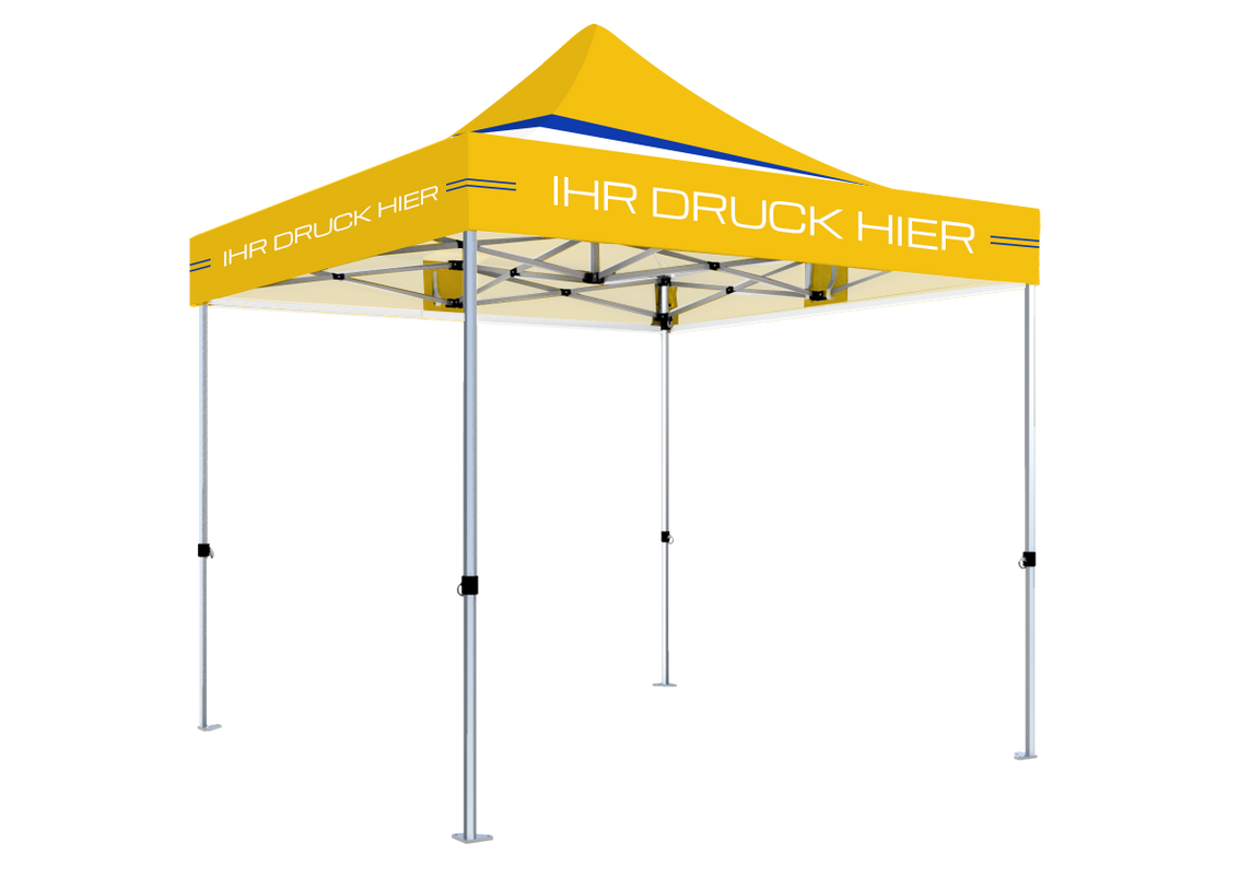 Faltpavillon 3x3 m – STORM Faltzelt – 45 mm Sechskant-Aluminium STORM45 Serie / 230g/m²-Vollbedruckung Oxford-Polyester / Gelb – 1