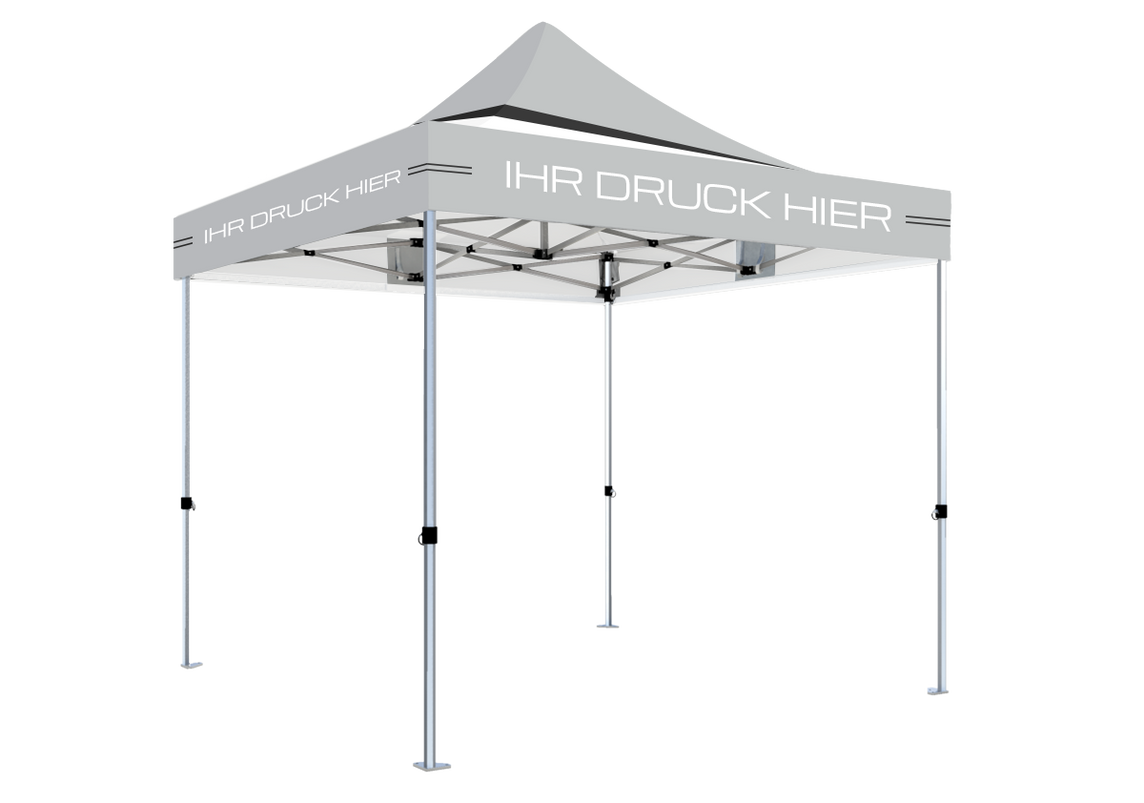 Faltpavillon 3x3 m – STORM Faltzelt – 45 mm Sechskant-Aluminium STORM45 Serie / 230g/m²-Vollbedruckung Oxford-Polyester / Grau – 1