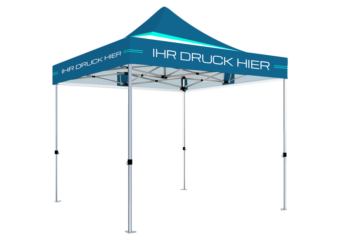 Faltpavillon 3x3 m – STORM Faltzelt – 45 mm Sechskant-Aluminium STORM45 Serie / 230g/m²-Vollbedruckung Oxford-Polyester / Himmelblau – 1