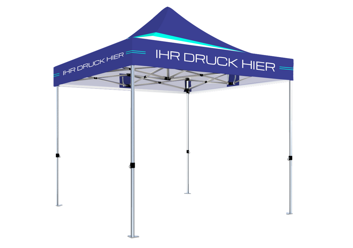 Faltpavillon 3x3 m – STORM Faltzelt – 45 mm Sechskant-Aluminium STORM45 Serie / 230g/m²-Vollbedruckung Oxford-Polyester / Königsblau – 1