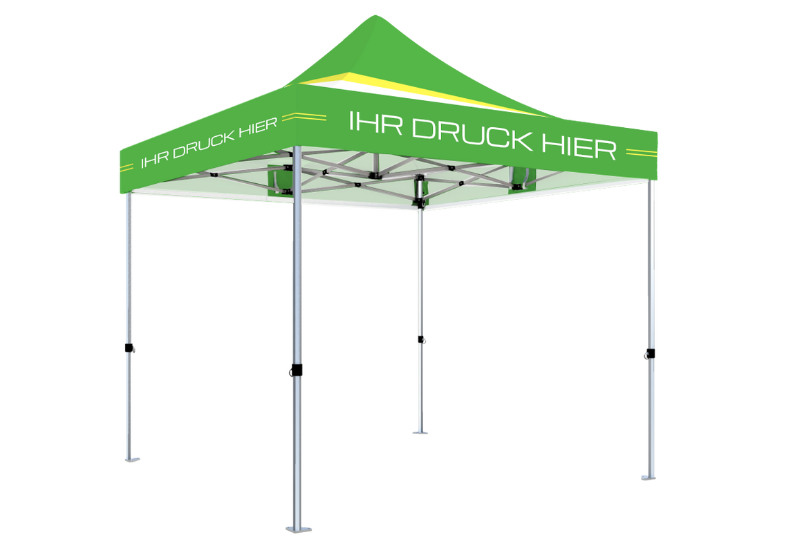 Faltpavillon 3x3 m – STORM Faltzelt – 45 mm Sechskant-Aluminium STORM45 Serie / 230g/m²-Vollbedruckung Oxford-Polyester / Lime – 1