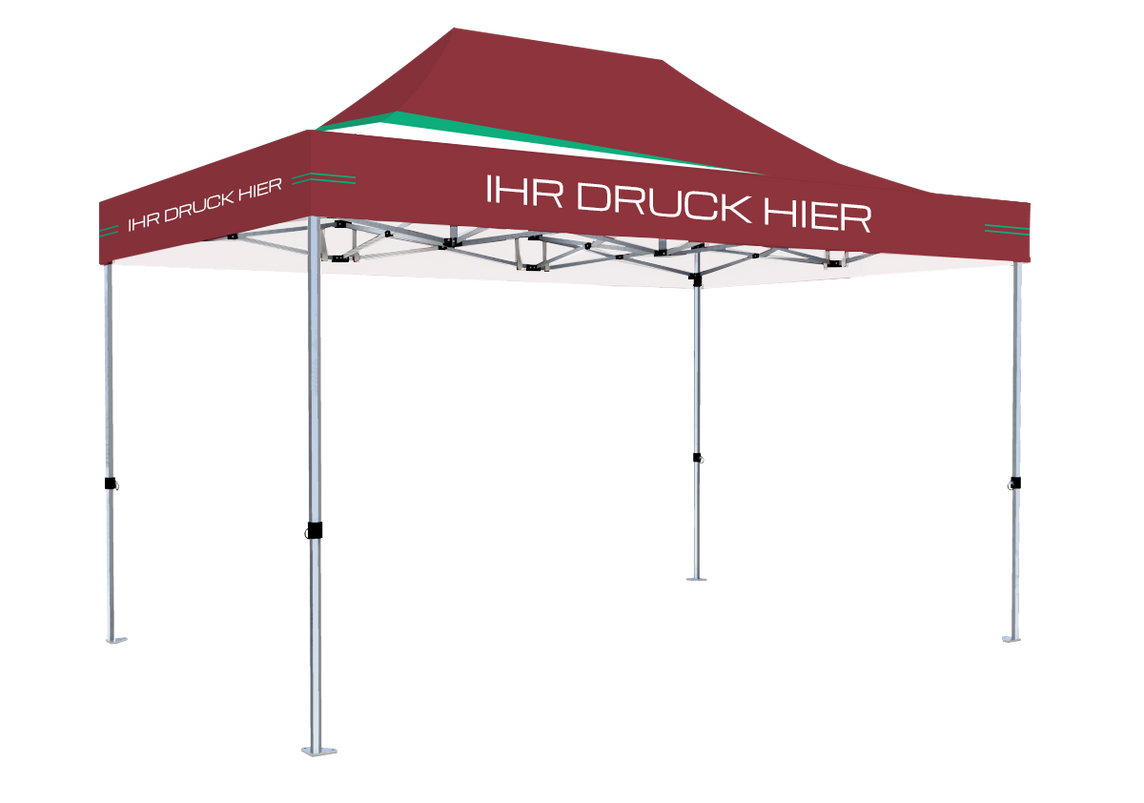 Faltpavillon 3x4,5 m - STORM Faltzelt – 45 mm Sechskant-Aluminium STORM45 Serie / 230g/m²-Vollbedruckung Oxford-Polyester / Burgund – 1