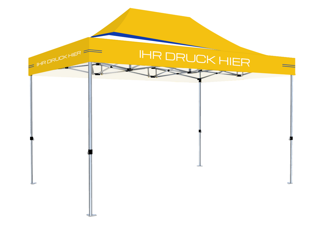 Faltpavillon 3x4,5 m - STORM Faltzelt – 45 mm Sechskant-Aluminium STORM45 Serie / 230g/m²-Vollbedruckung Oxford-Polyester / Gelb – 1