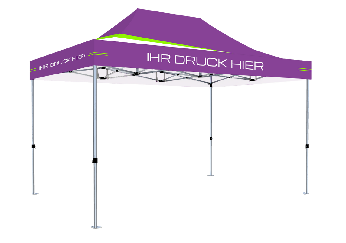 Faltpavillon 3x4,5 m - STORM Faltzelt – 45 mm Sechskant-Aluminium STORM45 Serie / 230g/m²-Vollbedruckung Oxford-Polyester / Lila – 1