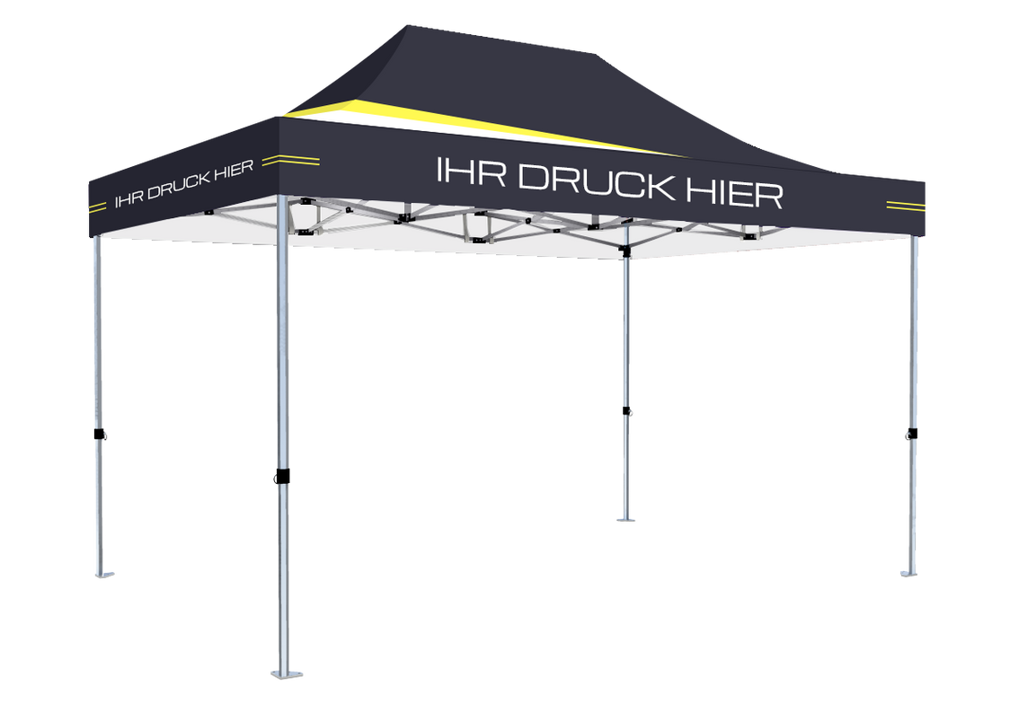 Faltpavillon 3x4,5 m - STORM Faltzelt – 45 mm Sechskant-Aluminium STORM45 Serie / 230g/m²-Vollbedruckung Oxford-Polyester / Navyblau – 1
