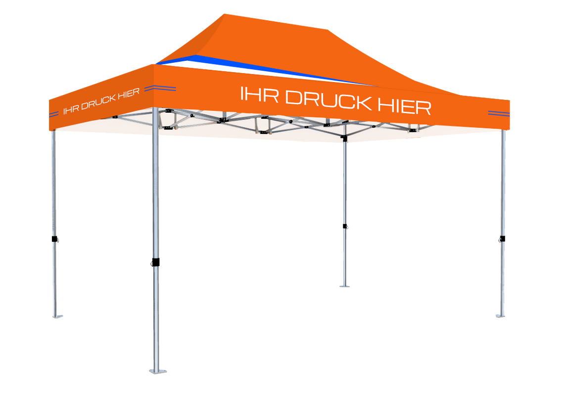 Faltpavillon 3x4,5 m - STORM Faltzelt – 45 mm Sechskant-Aluminium STORM45 Serie / 230g/m²-Vollbedruckung Oxford-Polyester / Orange – 1