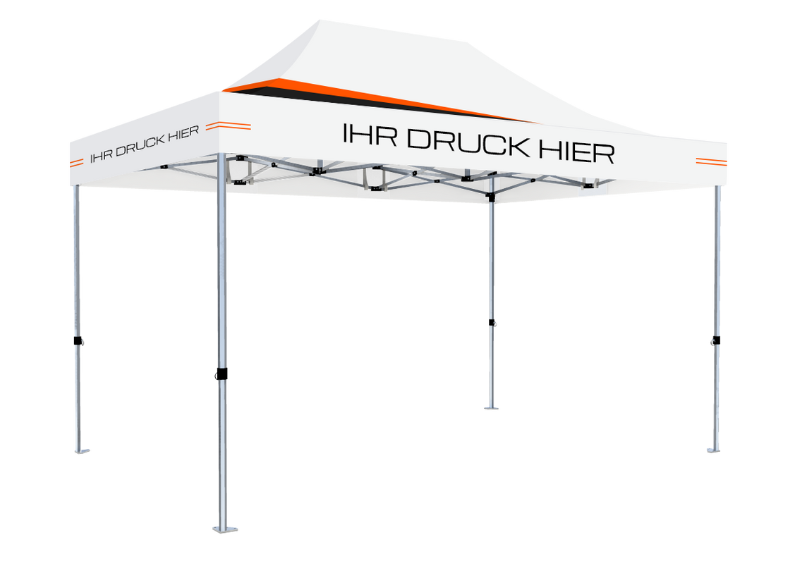 Faltpavillon 3x4,5 m - STORM Faltzelt – 45 mm Sechskant-Aluminium STORM45 Serie / 230g/m²-Vollbedruckung Oxford-Polyester / Weiß – 1