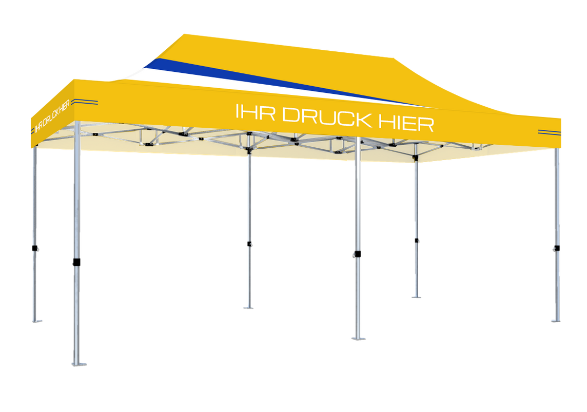 Faltpavillon 3x6 m - STORM Faltzelt – 45 mm Sechskant-Aluminium STORM45 Serie / 230g/m²-Vollbedruckung Oxford-Polyester / Gelb – 1