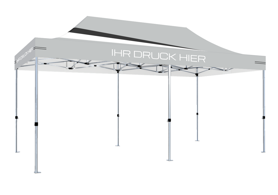 Faltpavillon 3x6 m - STORM Faltzelt – 45 mm Sechskant-Aluminium STORM45 Serie / 230g/m²-Vollbedruckung Oxford-Polyester / Grau – 1