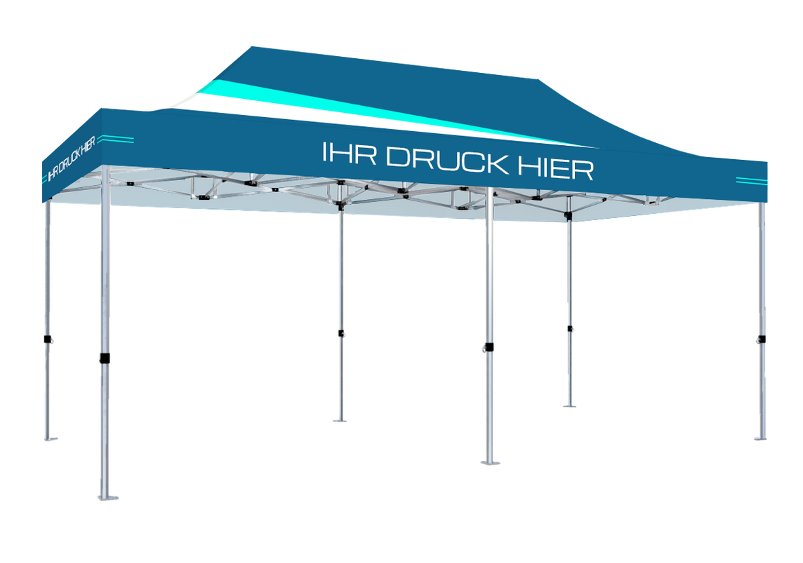 Faltpavillon 3x6 m - STORM Faltzelt – 45 mm Sechskant-Aluminium STORM45 Serie / 230g/m²-Vollbedruckung Oxford-Polyester / Himmelblau – 1