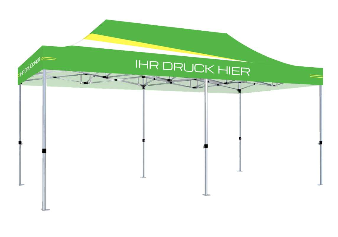 Faltpavillon 3x6 m - STORM Faltzelt – 45 mm Sechskant-Aluminium STORM45 Serie / 230g/m²-Vollbedruckung Oxford-Polyester / Lime – 1