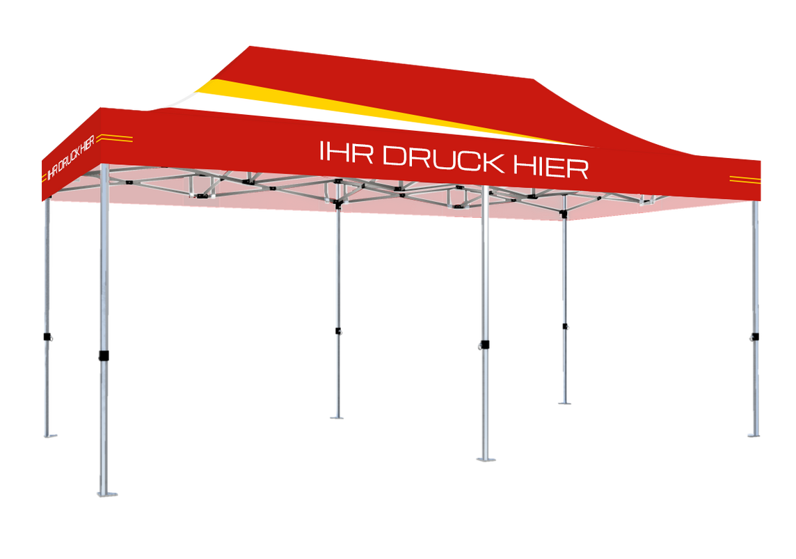 Faltpavillon 3x6 m - STORM Faltzelt – 45 mm Sechskant-Aluminium STORM45 Serie / 230g/m²-Vollbedruckung Oxford-Polyester / Rot – 1