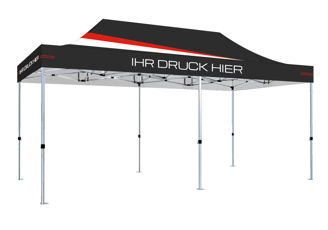 Faltpavillon 3x6 m - STORM Faltzelt – 45 mm Sechskant-Aluminium STORM45 Serie / 230g/m²-Vollbedruckung Oxford-Polyester / Schwarz – 1