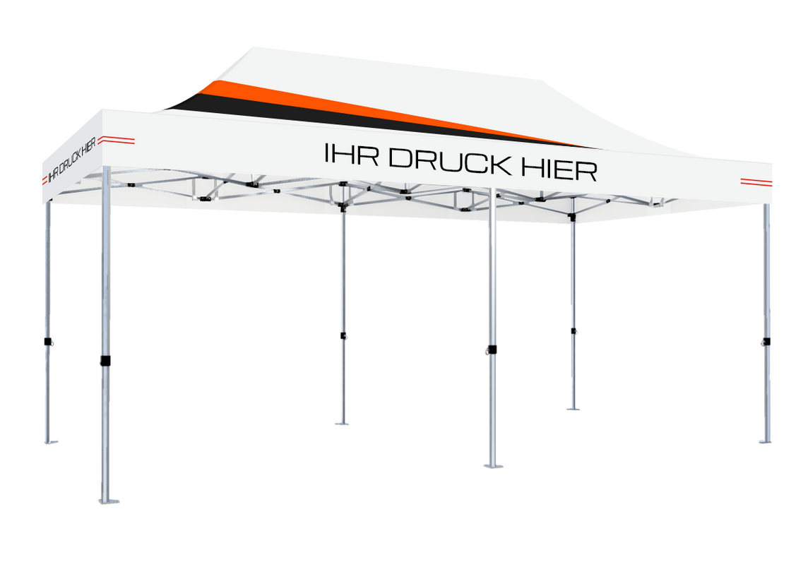 Faltpavillon 3x6 m - STORM Faltzelt – 45 mm Sechskant-Aluminium STORM45 Serie / 230g/m²-Vollbedruckung Oxford-Polyester / Weiß – 1