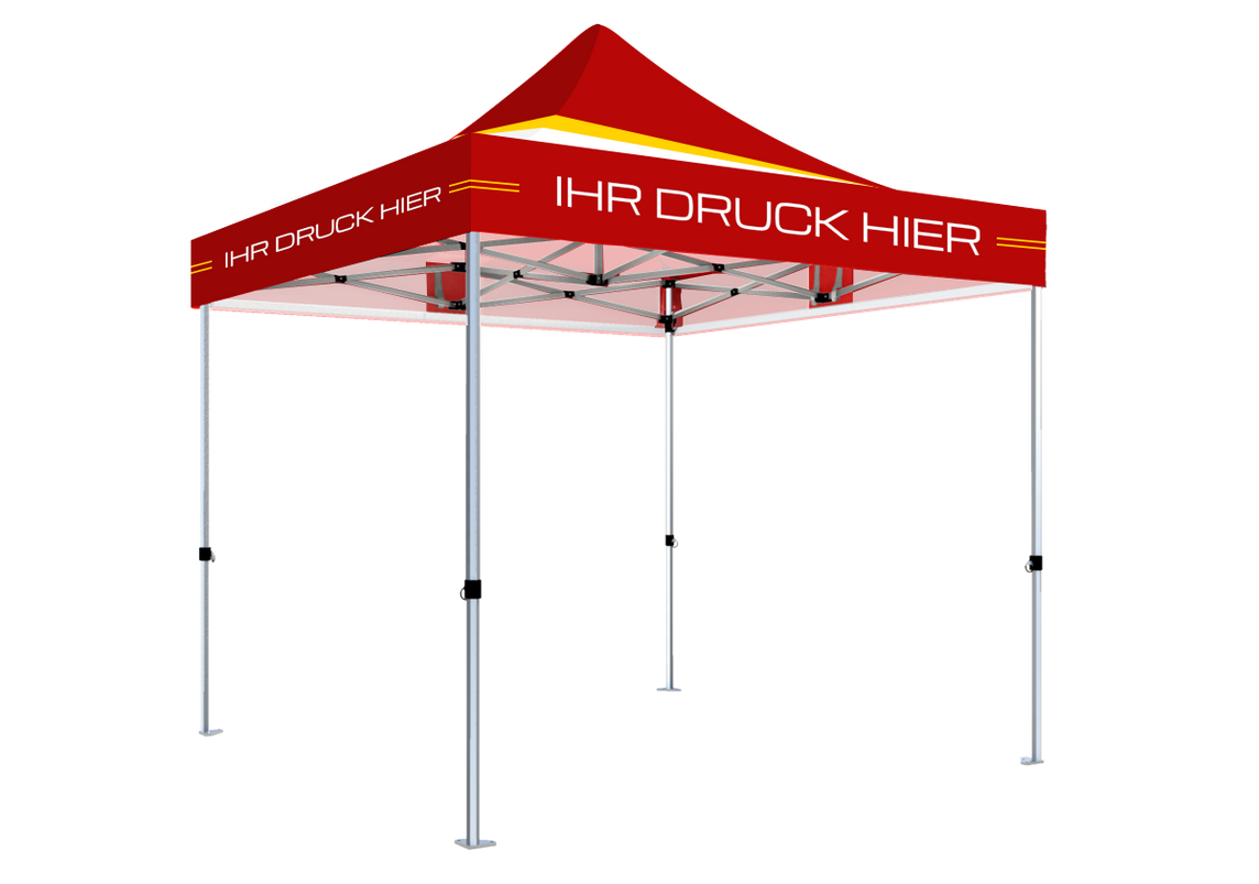 Faltpavillon 2x2 m – STORM Faltzelt – 45 mm Sechskant-Aluminium STORM45 Serie / 350g/m²-Vollbedruckung Oxford-Polyester, B1 schwer entflammbar nach DIN 4102-1 / Rot – 1