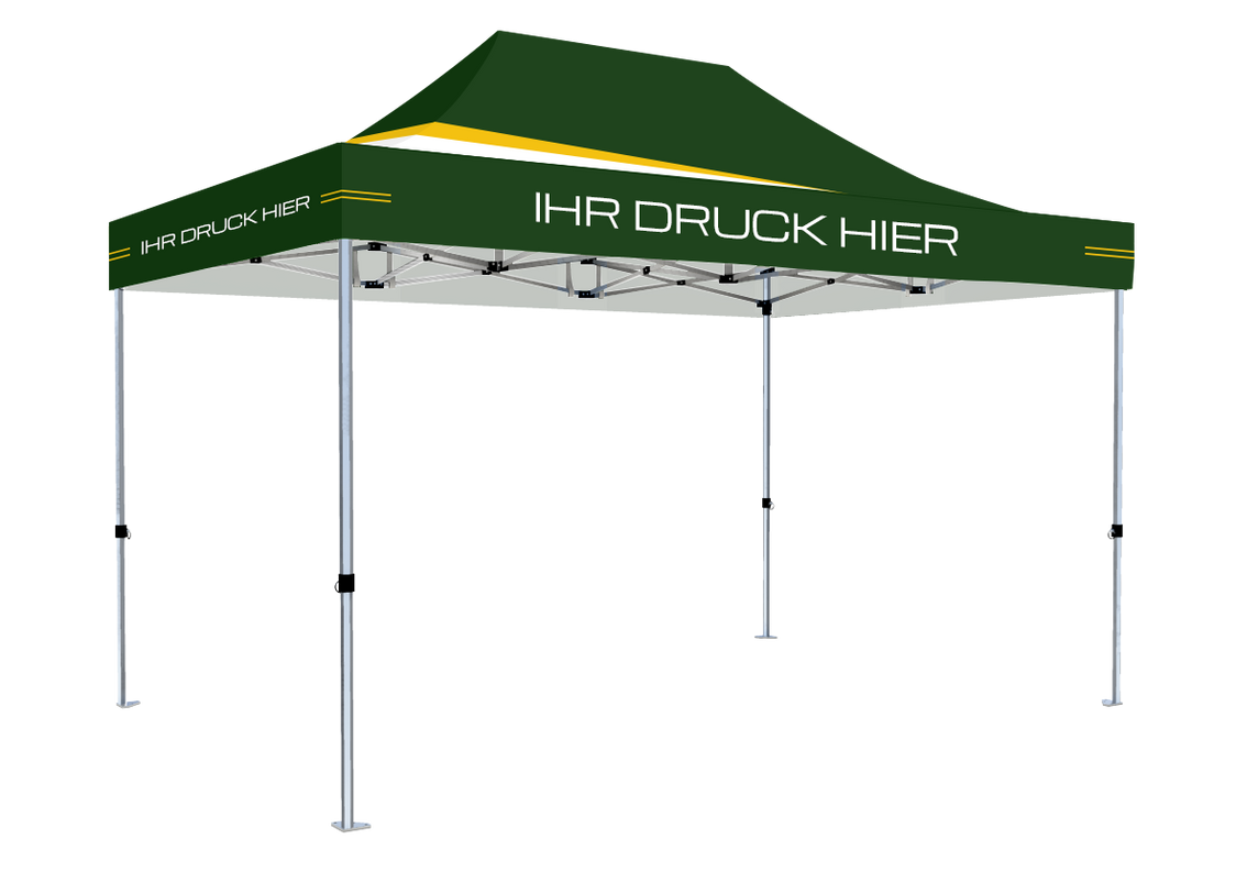 Faltpavillon 2x3 m – STORM Faltzelt – 45 mm Sechskant-Aluminium STORM45 Serie / 350g/m²-Vollbedruckung Oxford-Polyester, B1 schwer entflammbar nach DIN 4102-1 / Grün – 1