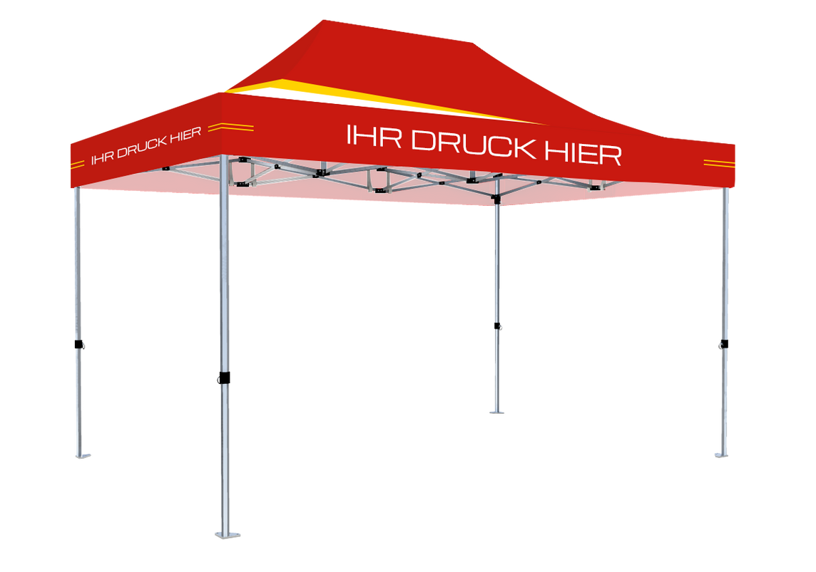Faltpavillon 2x3 m – STORM Faltzelt – 45 mm Sechskant-Aluminium STORM45 Serie / 350g/m²-Vollbedruckung Oxford-Polyester, B1 schwer entflammbar nach DIN 4102-1 / Rot – 1