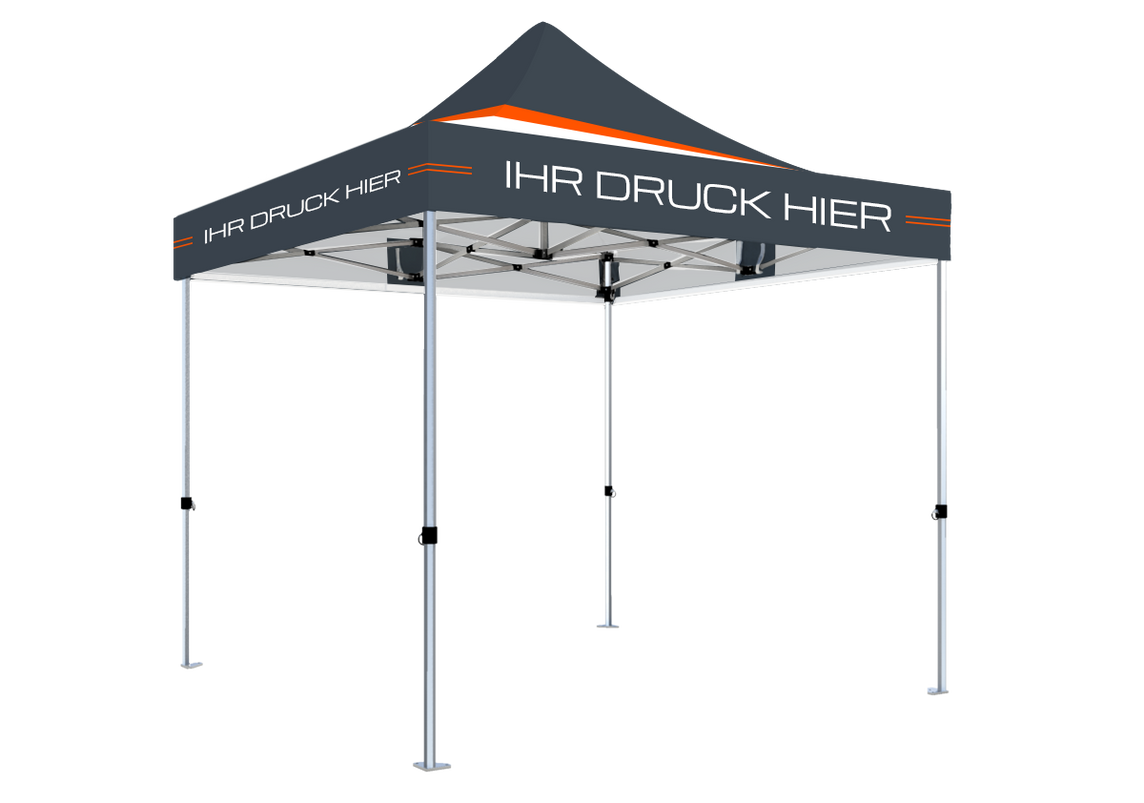 Faltpavillon 3x3 m – STORM Faltzelt – 45 mm Sechskant-Aluminium STORM45 Serie / 350g/m²-Vollbedruckung Oxford-Polyester, B1 schwer entflammbar nach DIN 4102-1 / Anthrazit – 1