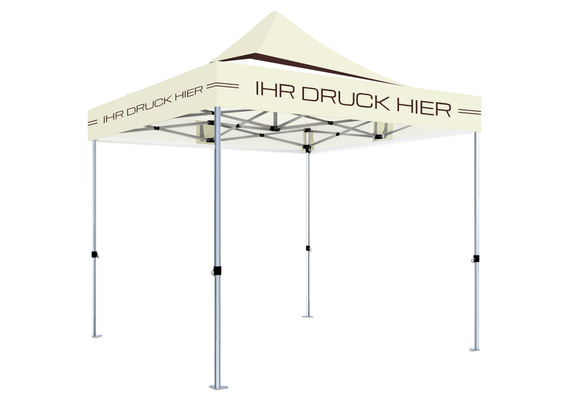 Faltpavillon 3x3 m – STORM Faltzelt – 45 mm Sechskant-Aluminium STORM45 Serie / 350g/m²-Vollbedruckung Oxford-Polyester, B1 schwer entflammbar nach DIN 4102-1 / Beige – 1