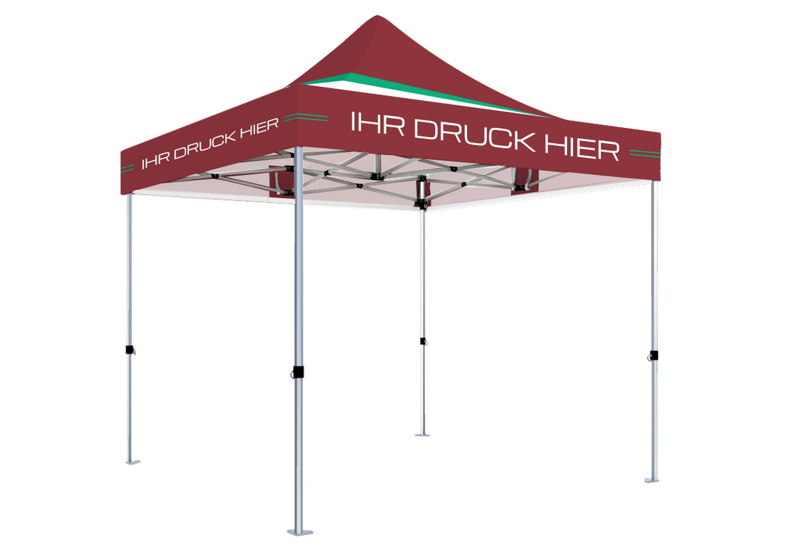 Faltpavillon 3x3 m – STORM Faltzelt – 45 mm Sechskant-Aluminium STORM45 Serie / 350g/m²-Vollbedruckung Oxford-Polyester, B1 schwer entflammbar nach DIN 4102-1 / Burgund – 1