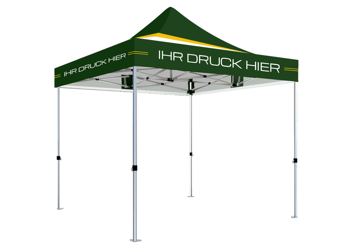 Faltpavillon 3x3 m – STORM Faltzelt – 45 mm Sechskant-Aluminium STORM45 Serie / 350g/m²-Vollbedruckung Oxford-Polyester, B1 schwer entflammbar nach DIN 4102-1 / Grün – 1