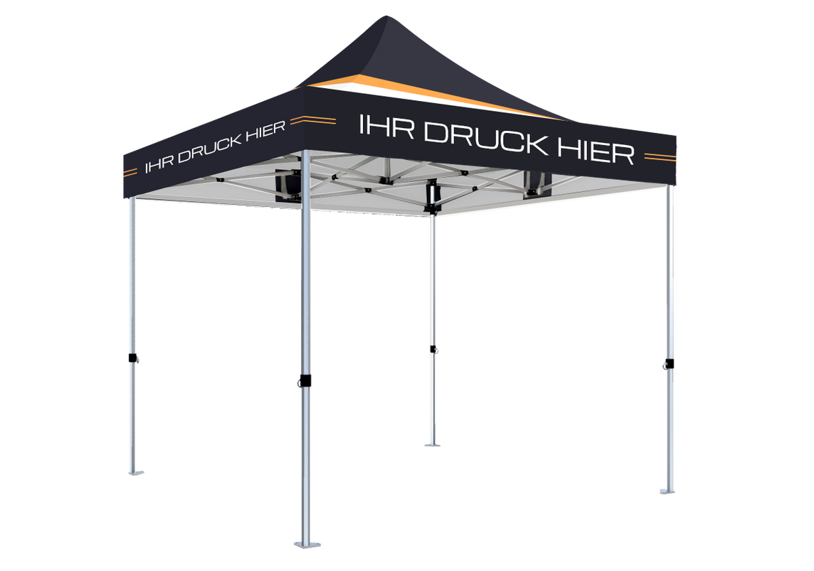 Faltpavillon 3x3 m – STORM Faltzelt – 45 mm Sechskant-Aluminium STORM45 Serie / 350g/m²-Vollbedruckung Oxford-Polyester, B1 schwer entflammbar nach DIN 4102-1 / Navyblau – 1