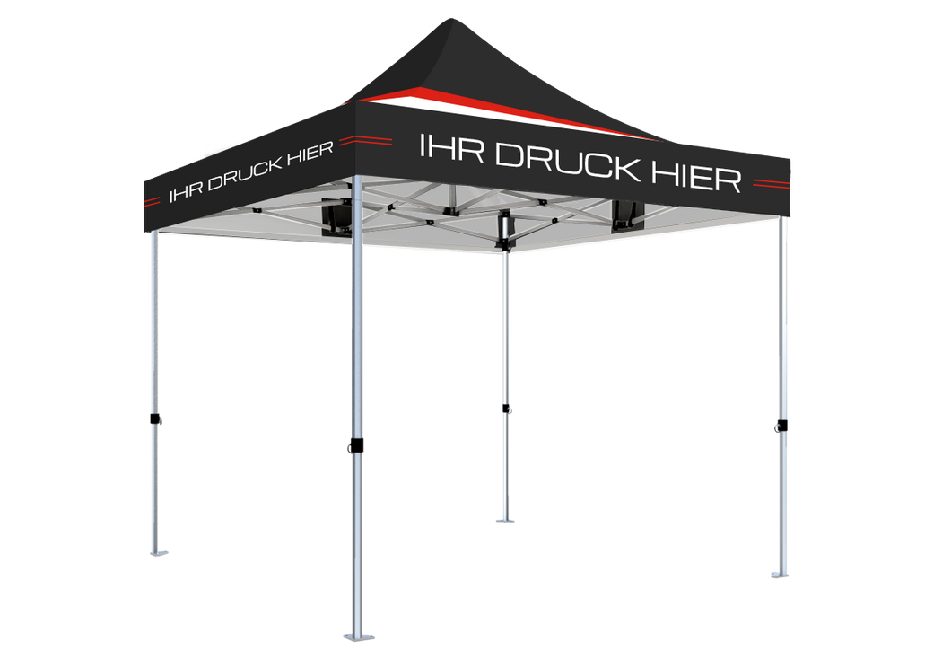 Vollbedruckter Faltpavillon in schwarz, rot und weiß