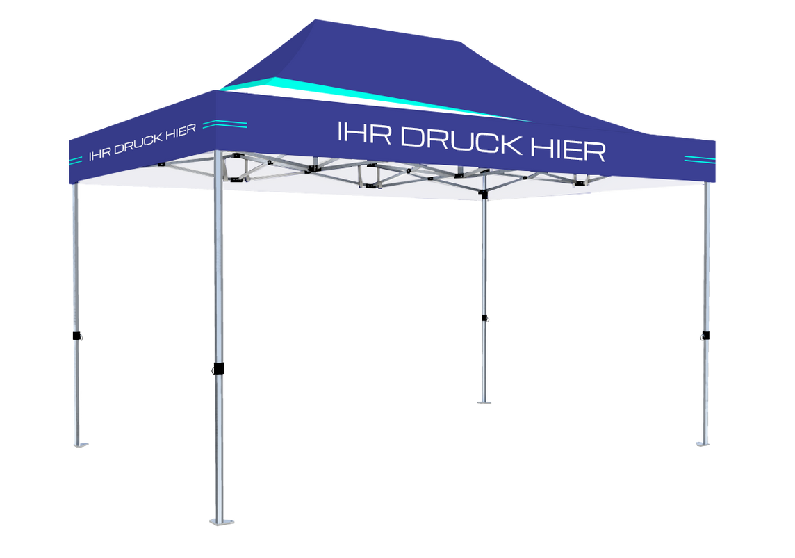 Faltpavillon 3x4,5 m - STORM Faltzelt – 45 mm Sechskant-Aluminium STORM45 Serie / 350g/m²-Vollbedruckung Oxford-Polyester, B1 schwer entflammbar nach DIN 4102-1 / Königsblau – 1