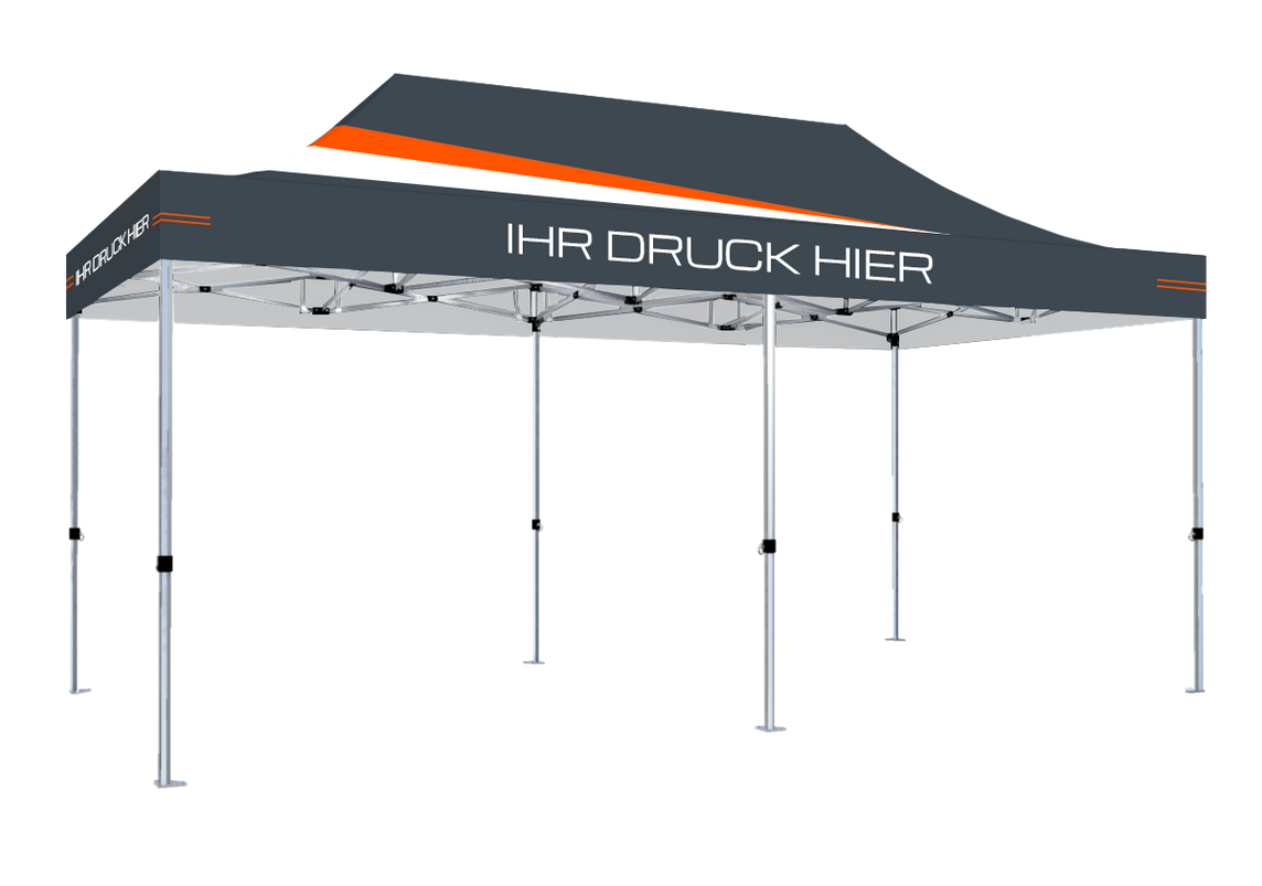 Faltpavillon 3x6 m - STORM Faltzelt – 45 mm Sechskant-Aluminium STORM45 Serie / 350g/m²-Vollbedruckung Oxford-Polyester, B1 schwer entflammbar nach DIN 4102-1 / Anthrazit – 1