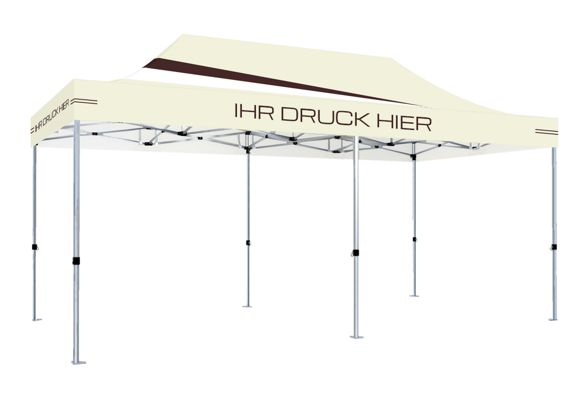 Faltpavillon 3x6 m - STORM Faltzelt – 45 mm Sechskant-Aluminium STORM45 Serie / 350g/m²-Vollbedruckung Oxford-Polyester, B1 schwer entflammbar nach DIN 4102-1 / Beige – 1