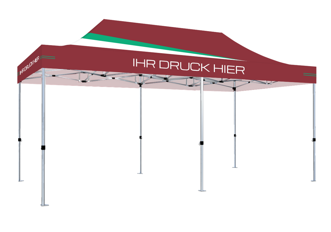 
                        Faltpavillon 3x6 m - STORM Faltzelt
                         - 45 mm Sechskant-Aluminium STORM45 Serie
                         - 350g/m²-Vollbedruckung Oxford-Polyester, B1 schwer entflammbar nach DIN 4102-1
                         - Burgund
                      