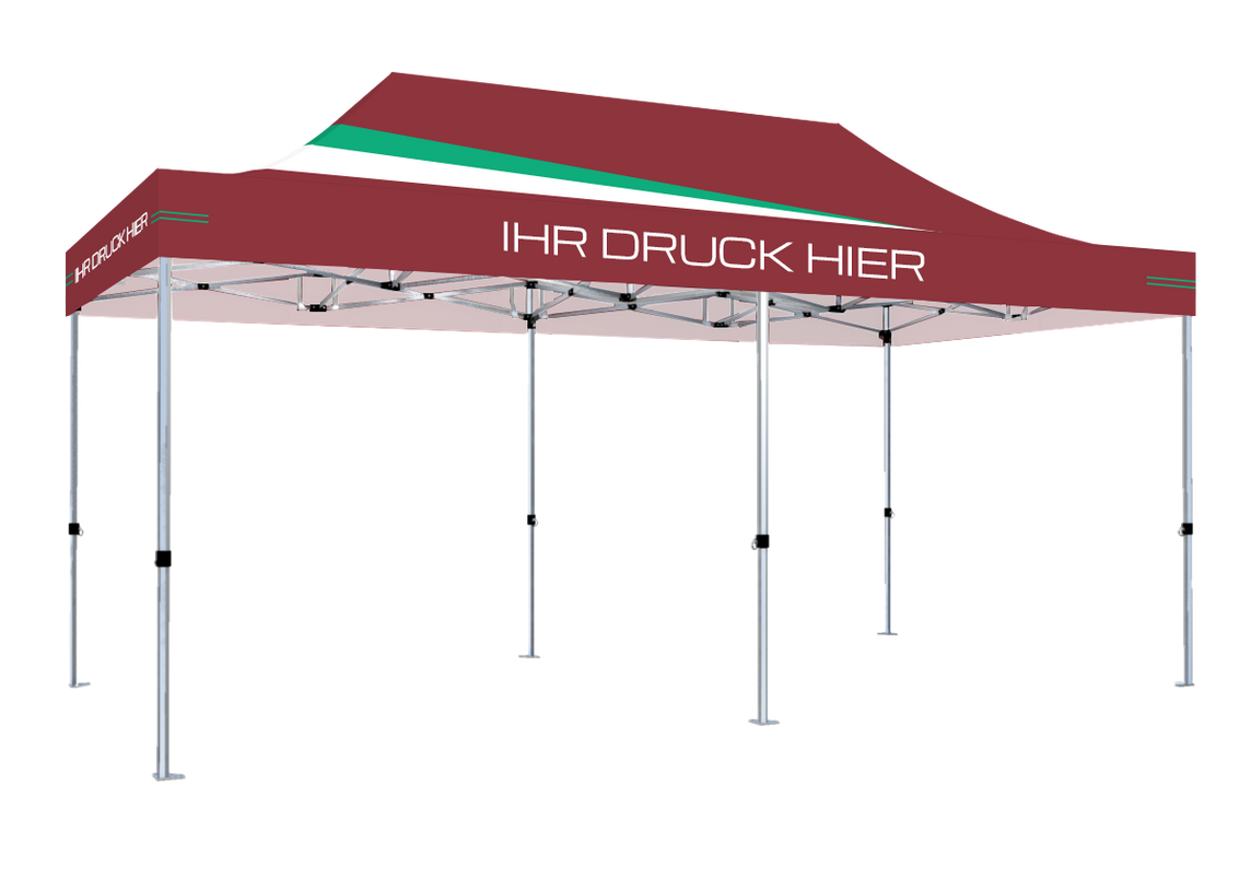 Faltpavillon 3x6 m - STORM Faltzelt – 45 mm Sechskant-Aluminium STORM45 Serie / 350g/m²-Vollbedruckung Oxford-Polyester, B1 schwer entflammbar nach DIN 4102-1 / Burgund – 1