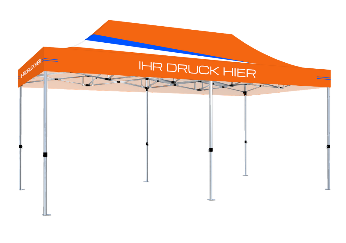 Faltpavillon 3x6 m - STORM Faltzelt – 45 mm Sechskant-Aluminium STORM45 Serie / 350g/m²-Vollbedruckung Oxford-Polyester, B1 schwer entflammbar nach DIN 4102-1 / Orange – 1