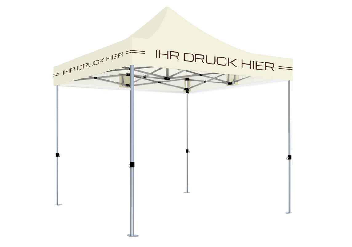 Faltpavillon 2x2 m – STORM Faltzelt – 45 mm Sechskant-Aluminium STORM45 Serie / 230g/m²-Teilbedruckung Oxford-Polyester / Beige – 1