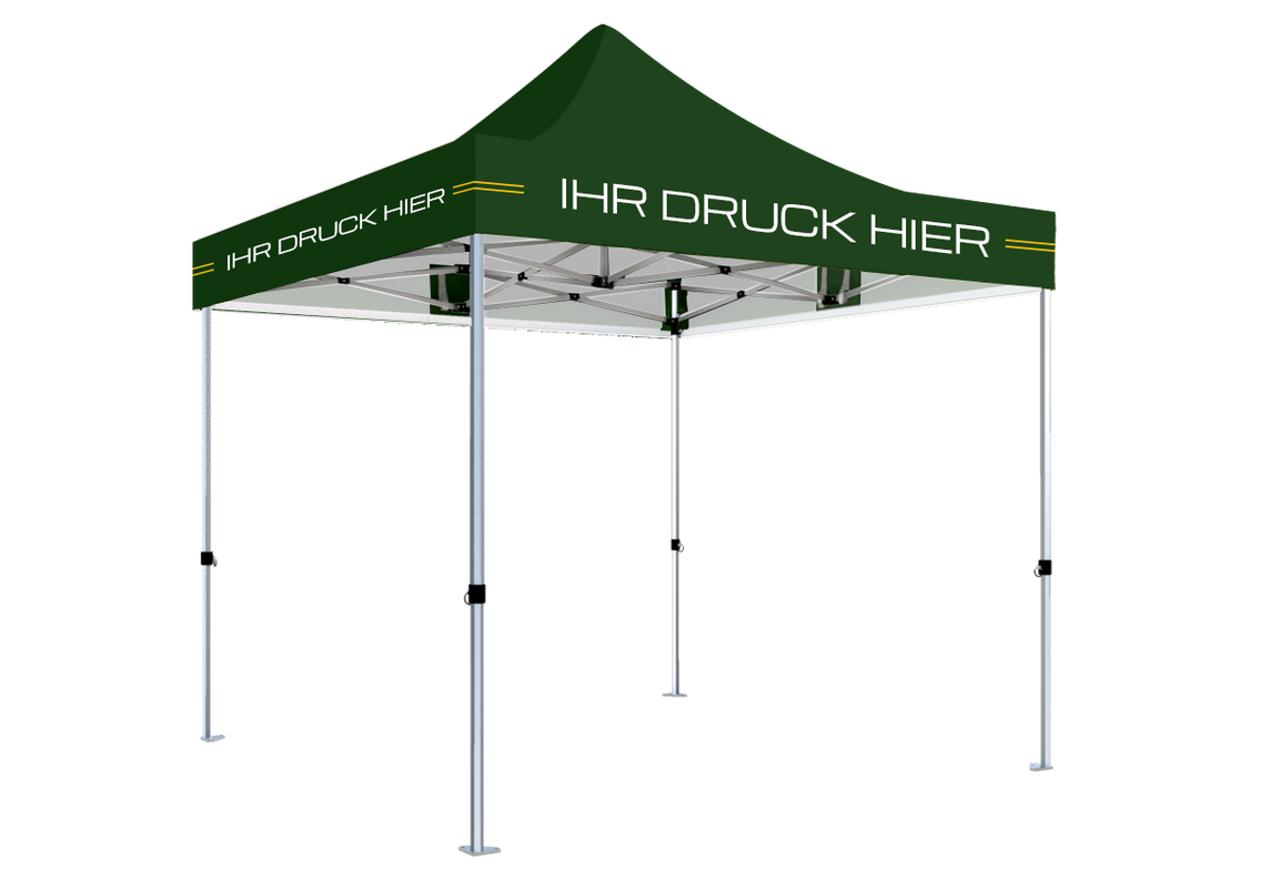 Faltpavillon 2x2 m – STORM Faltzelt – 45 mm Sechskant-Aluminium STORM45 Serie / 230g/m²-Teilbedruckung Oxford-Polyester / Grün – 1