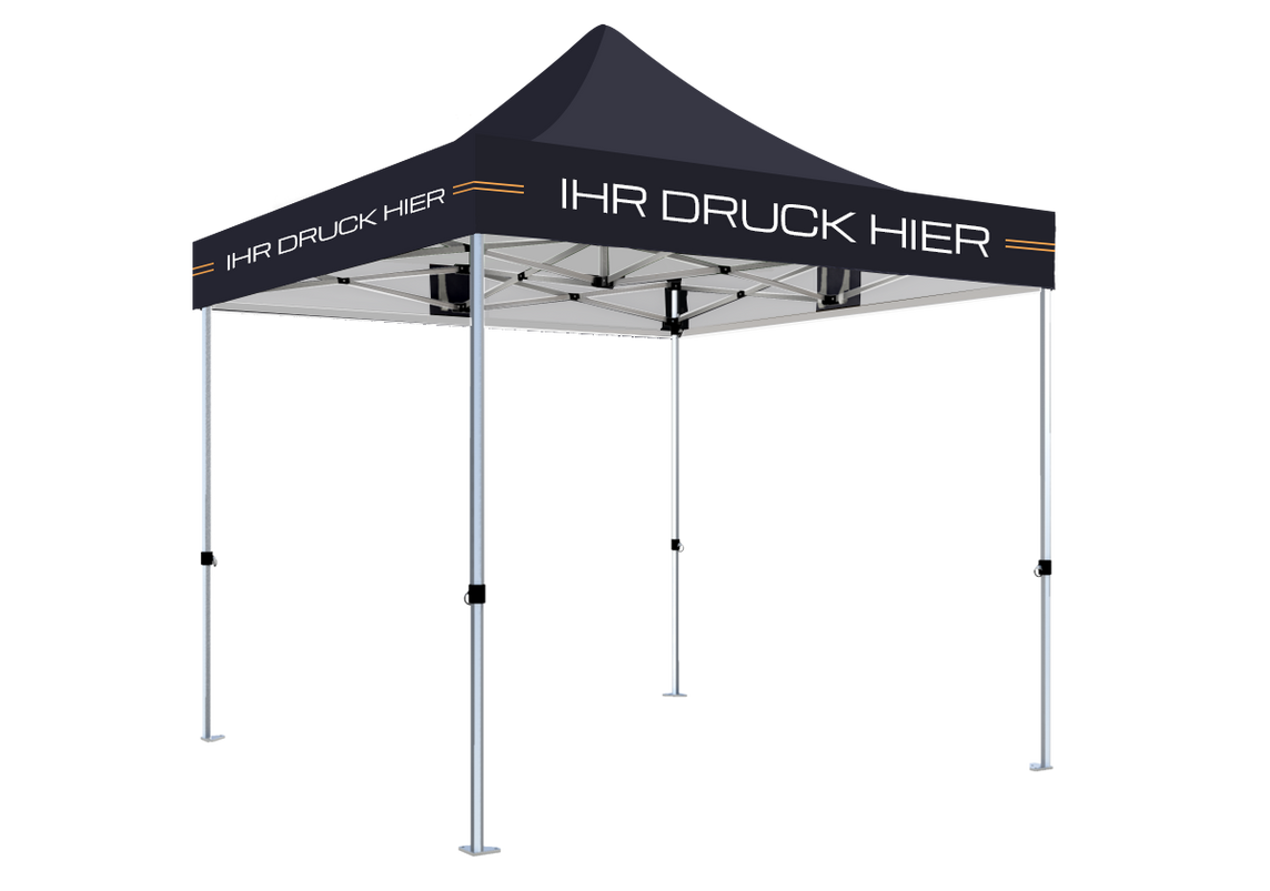 Faltpavillon 2x2 m – STORM Faltzelt – 45 mm Sechskant-Aluminium STORM45 Serie / 230g/m²-Teilbedruckung Oxford-Polyester / Navyblau – 1