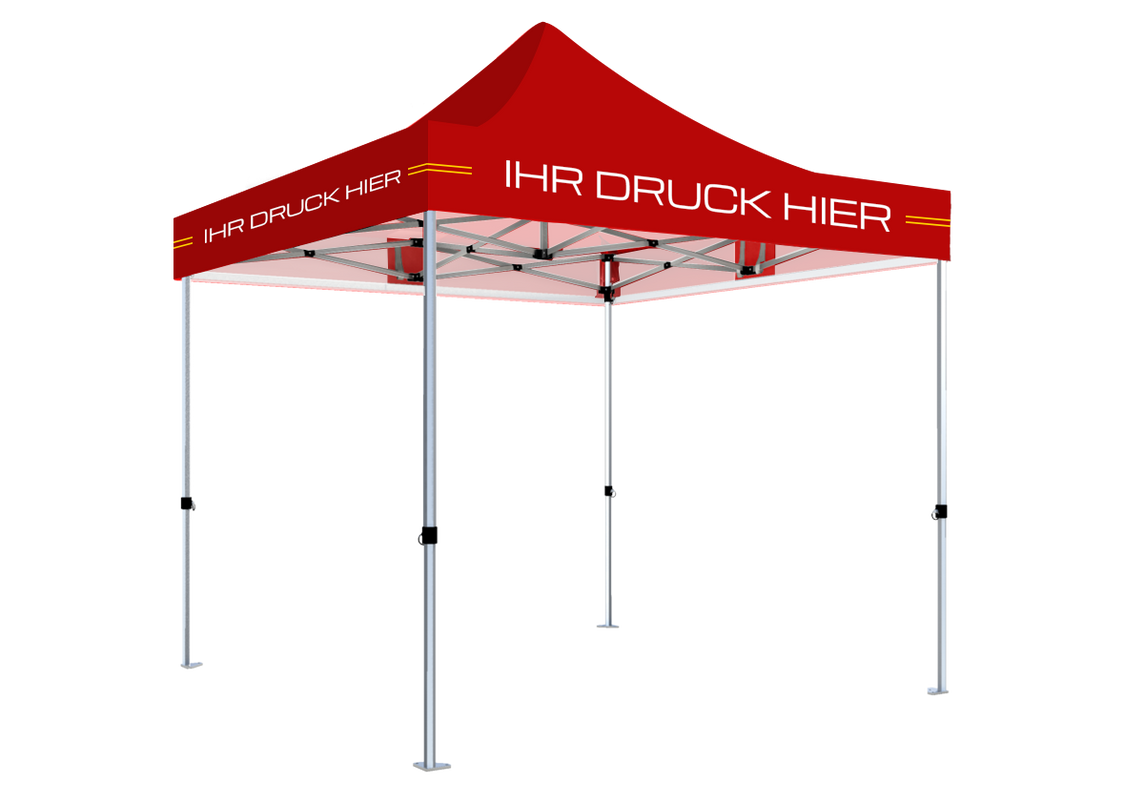 Faltpavillon 2x2 m – STORM Faltzelt – 45 mm Sechskant-Aluminium STORM45 Serie / 230g/m²-Teilbedruckung Oxford-Polyester / Rot – 1