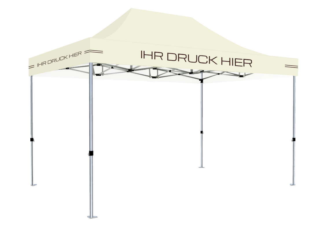 Faltpavillon 2x3 m – STORM Faltzelt – 45 mm Sechskant-Aluminium STORM45 Serie / 230g/m²-Teilbedruckung Oxford-Polyester / Beige – 1