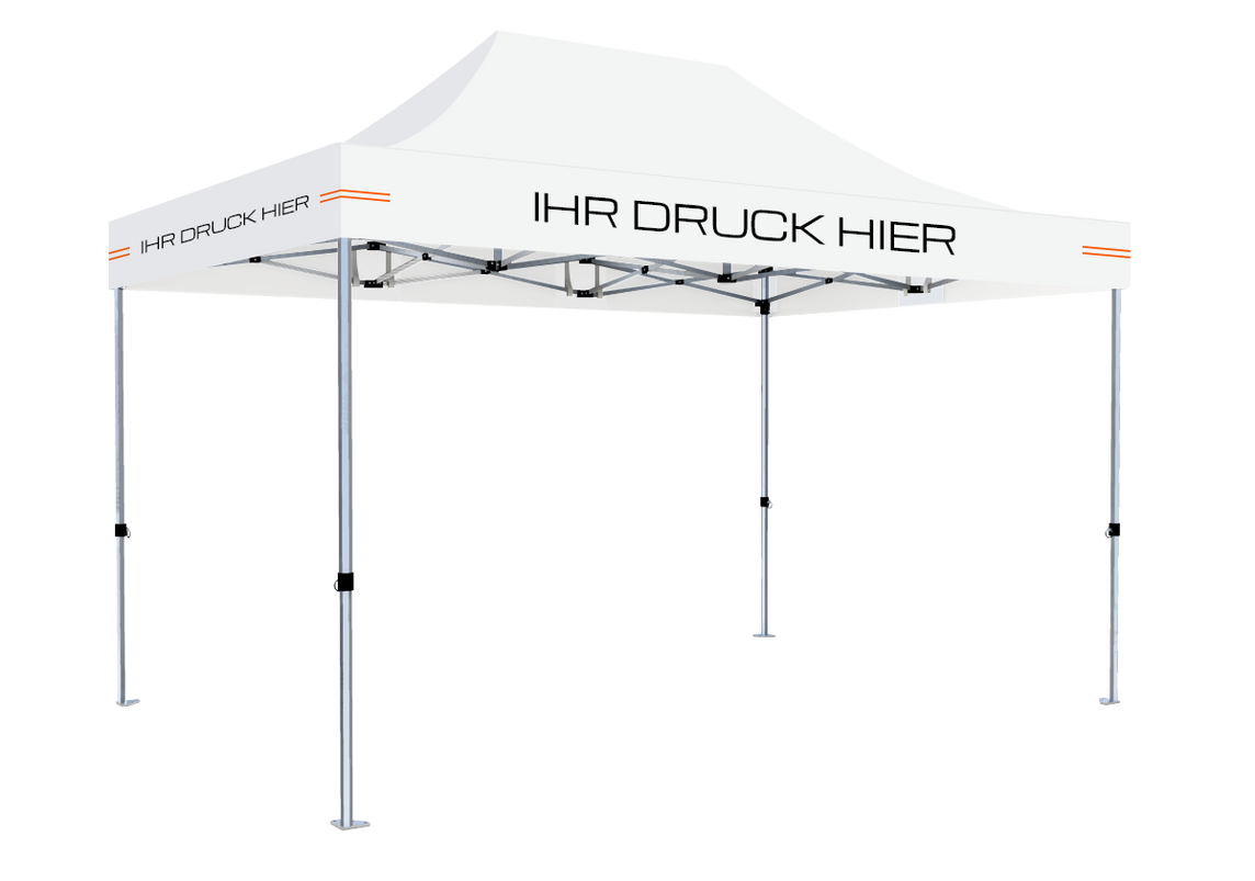 Faltpavillon 2x3 m – STORM Faltzelt – 45 mm Sechskant-Aluminium STORM45 Serie / 230g/m²-Teilbedruckung Oxford-Polyester / Weiß – 1