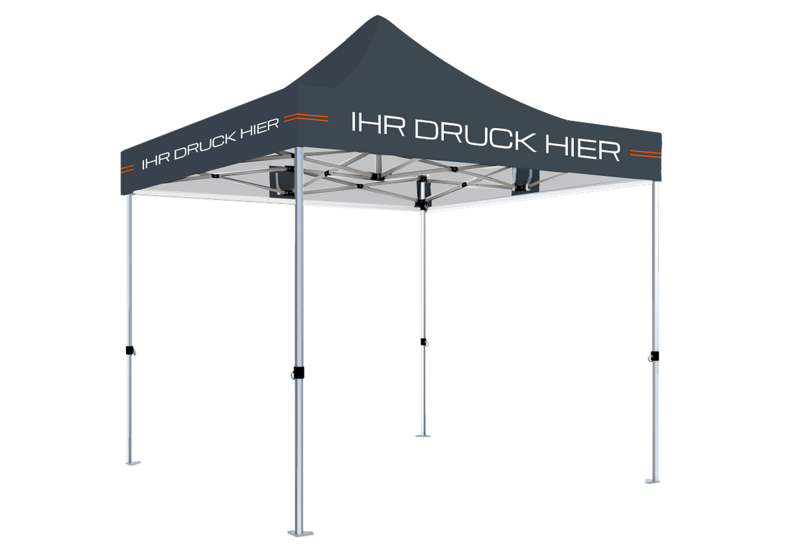 Faltpavillon 3x3 m – STORM Faltzelt – 45 mm Sechskant-Aluminium STORM45 Serie / 230g/m²-Teilbedruckung Oxford-Polyester / Anthrazit – 1