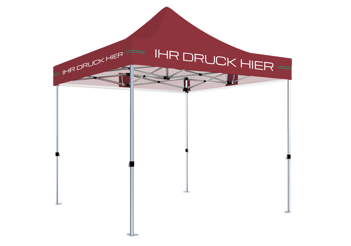Faltpavillon 3x3 m – STORM Faltzelt – 45 mm Sechskant-Aluminium STORM45 Serie / 230g/m²-Teilbedruckung Oxford-Polyester / Burgund – 1