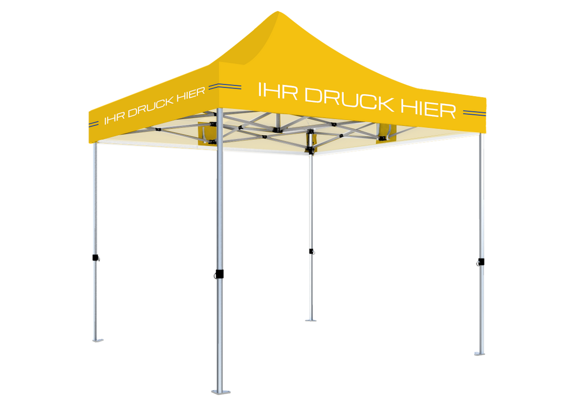Faltpavillon 3x3 m – STORM Faltzelt – 45 mm Sechskant-Aluminium STORM45 Serie / 230g/m²-Teilbedruckung Oxford-Polyester / Gelb – 1