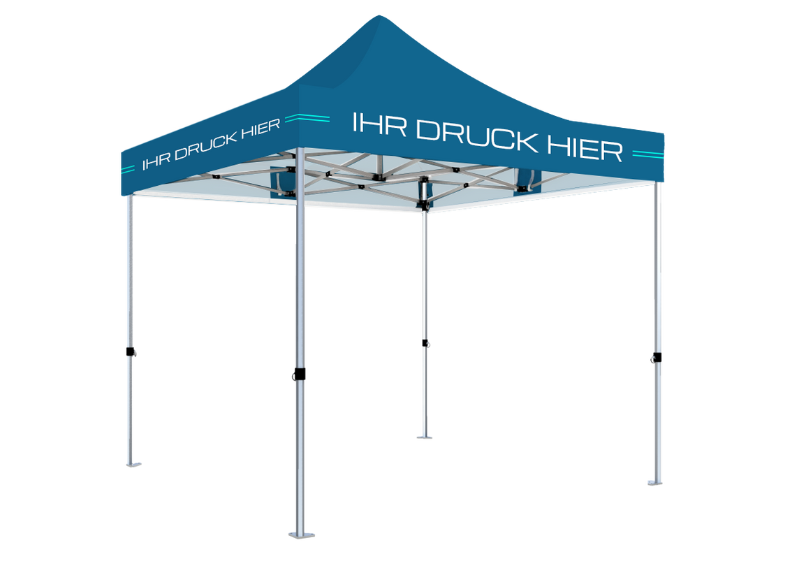 Faltpavillon 3x3 m – STORM Faltzelt – 45 mm Sechskant-Aluminium STORM45 Serie / 230g/m²-Teilbedruckung Oxford-Polyester / Himmelblau – 1