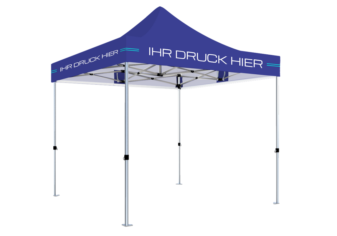 Faltpavillon 3x3 m – STORM Faltzelt – 45 mm Sechskant-Aluminium STORM45 Serie / 230g/m²-Teilbedruckung Oxford-Polyester / Königsblau – 1