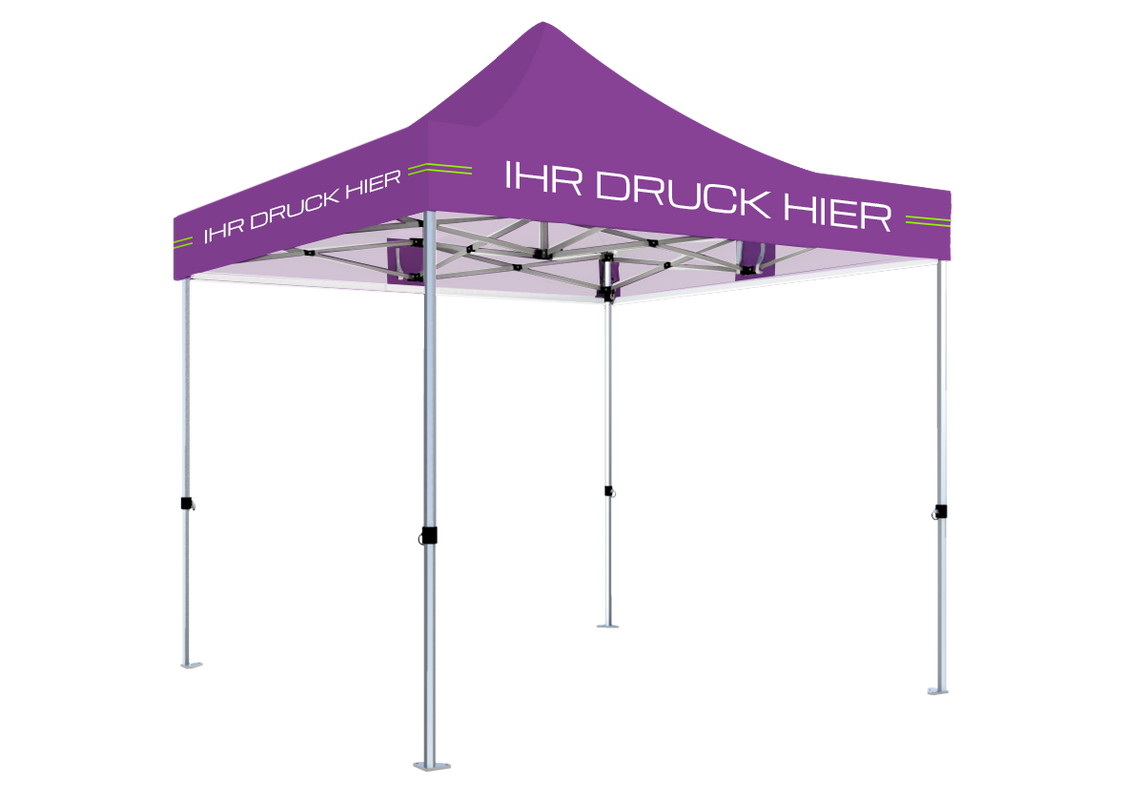 Faltpavillon 3x3 m – STORM Faltzelt – 45 mm Sechskant-Aluminium STORM45 Serie / 230g/m²-Teilbedruckung Oxford-Polyester / Lila – 1