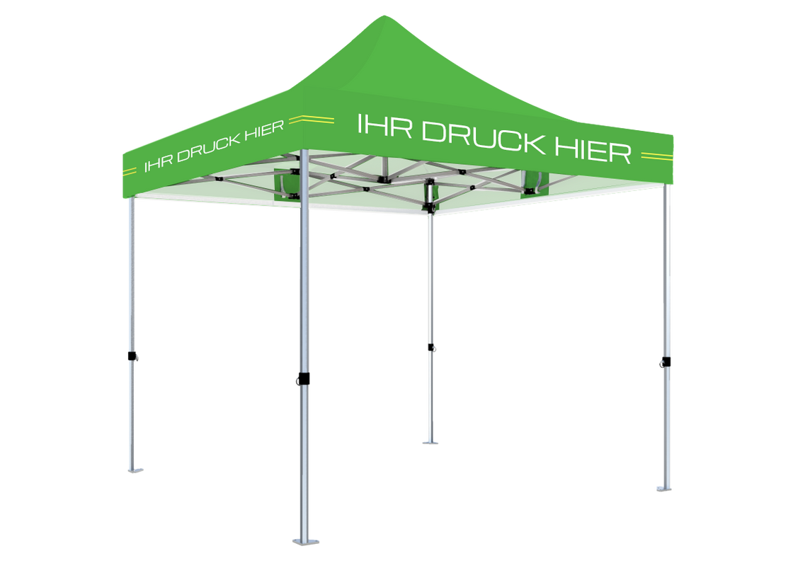 Faltpavillon 3x3 m – STORM Faltzelt – 45 mm Sechskant-Aluminium STORM45 Serie / 230g/m²-Teilbedruckung Oxford-Polyester / Lime – 1